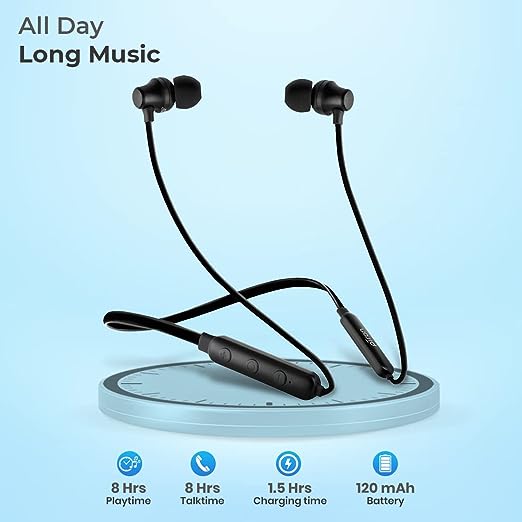 PTron Tangent Lite Bluetooth 5.0 Headphones with Mic, Hi-Fi Stereo Sound Neckband, 8Hrs Playtime, Lightweight Snug-fit in-Ear Headphones, IPX4 Water Resistant, Fast Charge & Voice Assistant (Black) PTron Tangent Lite Bluetooth 5.0 Headphones with Mic, Hi-Fi Stereo Sound Neckband, 8Hrs Playtime, Lightweight Snug-fit in-Ear Headphones, IPX4 Water Resistant, Fast Charge & Voice Assistant (Black)